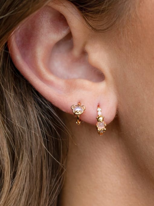COLSW Brass Opal Bear Cute Huggie Earring 1