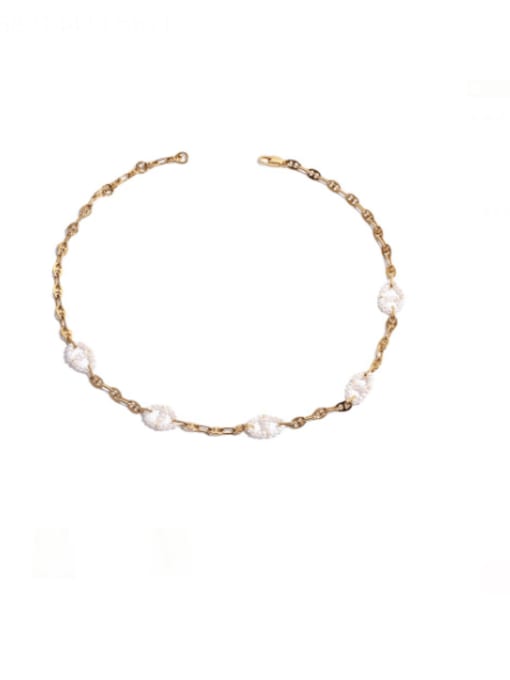 TINGS Brass Freshwater Pearl Geometric Vintage Necklace 0