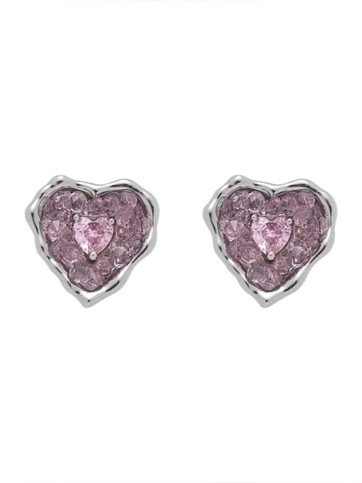 Pink Zircon Style Brass Cubic Zirconia Heart Vintage Stud Earring