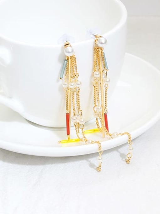 Long Tassel Earrings Copper Imitation Pearl Tassel Ethnic Threader Trend Korean Fashion Earring