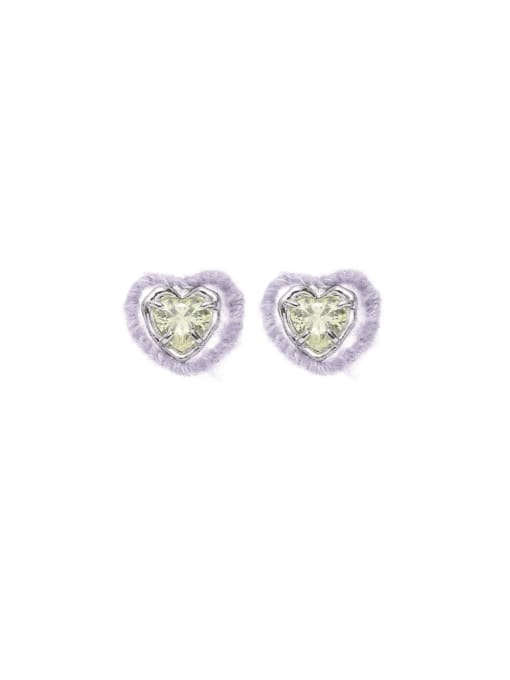 Purple yarn and green zirconium style Brass Cubic Zirconia Heart Hip Hop Stud Earring