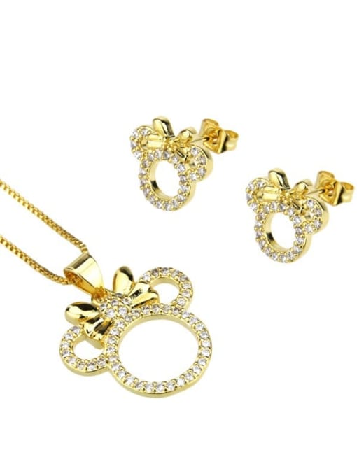 gold-plated Brass Cubic Zirconia  Cute Mouse Earring and Necklace Set