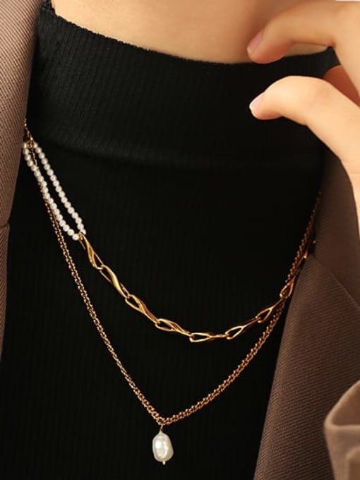 ACCA Brass Imitation Pearl Geometric Vintage Necklace 1