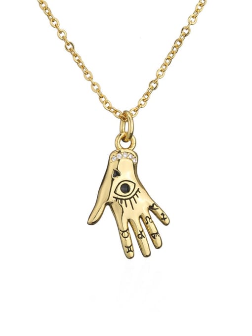 AOG Brass Enamel Evil Eye  Vintage Hand Of Gold Pendant Necklace 0
