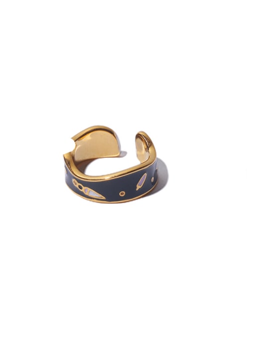 Grey oil dripping ring Brass Enamel Geometric Hip Hop Band Ring
