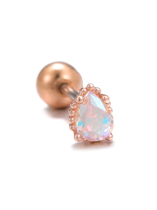 EGD0800 Rose Gold ( Single-only one) Colored AB Zircon Earrings Geometric Stainless Steel Thin Stem Pierced Ear Bone Nails ( Single-only one)