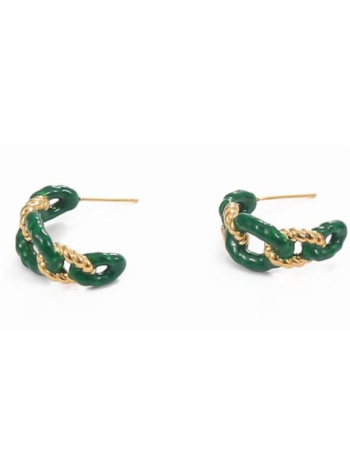 Green Chain Zinc Alloy Enamel Geometric Vintage Stud Earring