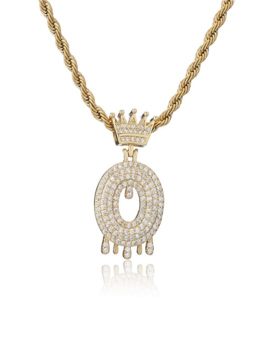 O Brass Cubic Zirconia Crown Hip Hop Letter Pendant Necklace