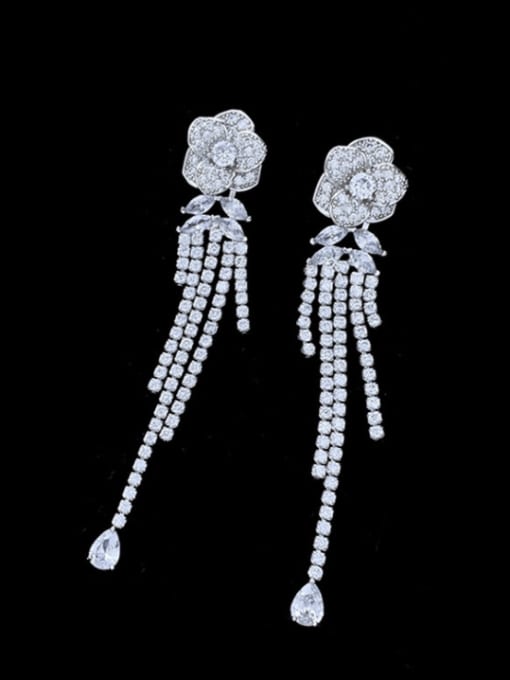 SUUTO Brass Cubic Zirconia Flower Luxury Cluster Earring