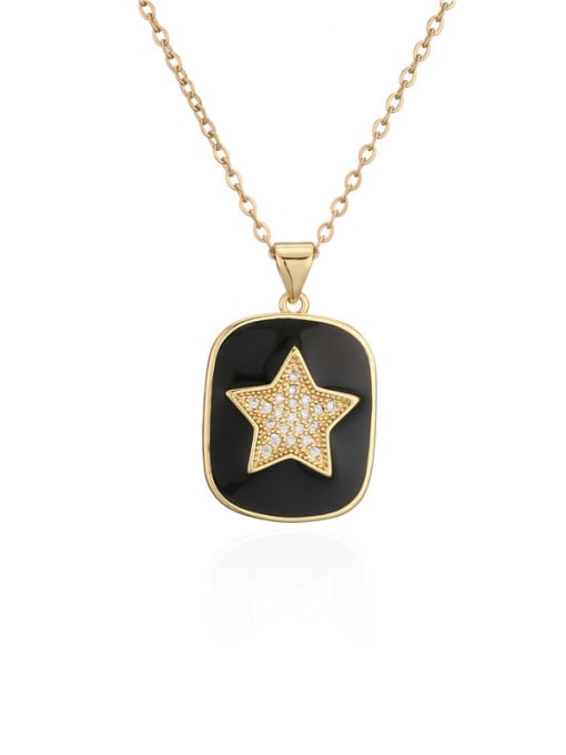 black Brass Cubic Zirconia Rectangle Vintage Five-pointed star Necklace