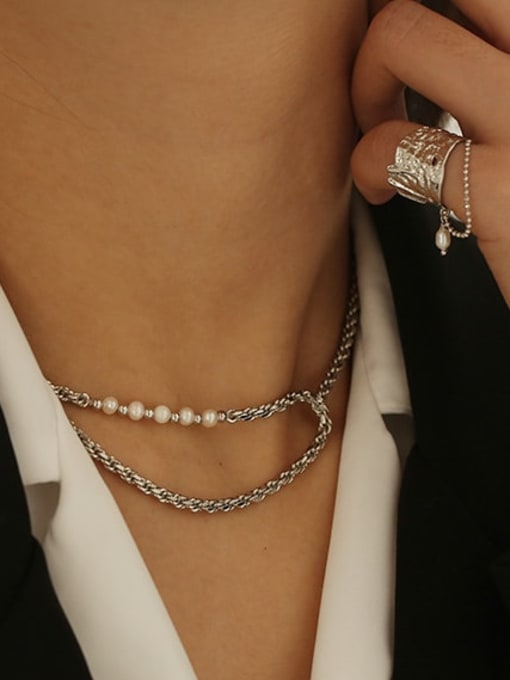 ACCA Brass Imitation Pearl Locket Vintage Multi Strand Necklace 1