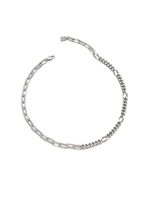 Platinum Brass Cubic Zirconia Geometric Hip Hop Hollow Chain Necklace