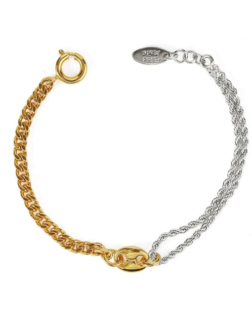 Gold and steel Brass Hollow Geometric Hip Hop Strand Bracelet