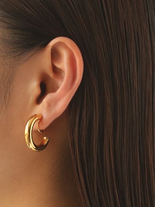 Five Color Brass  Smooth Geometric Minimalist Huggie Earring 1