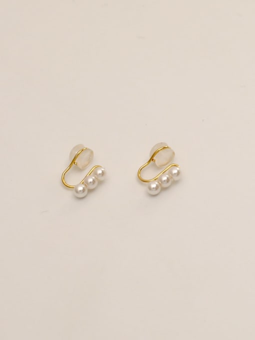 HYACINTH Brass Imitation Pearl Geometric Minimalist Clip Trend Korean Fashion Earring 2