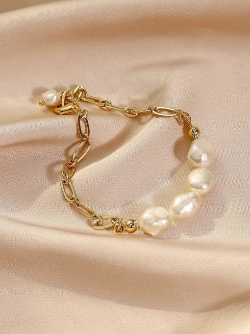 HYACINTH Brass Freshwater Pearl Irregular Minimalist Beaded Bracelet 2