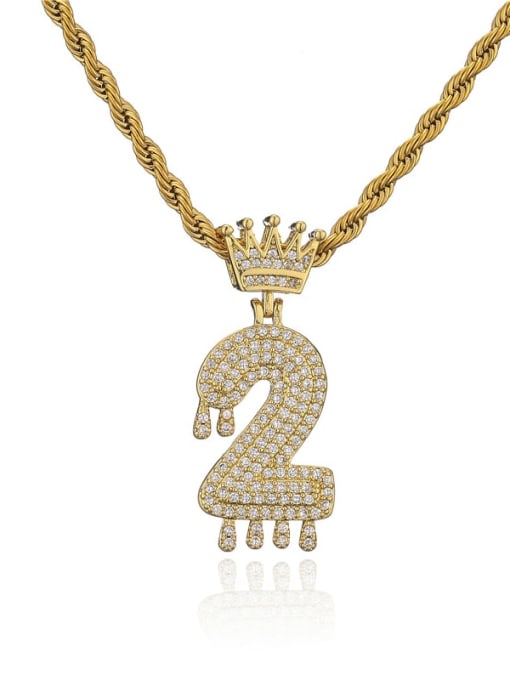 2 Brass Cubic Zirconia Crown Trend  Number Pendant Necklace