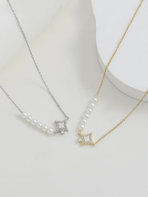 YOUH Brass Imitation Pearl Star Minimalist Necklace 0