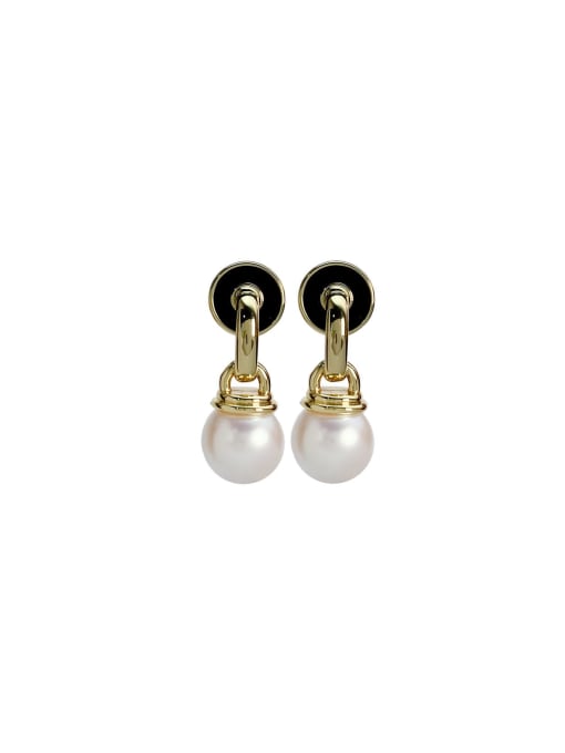 SUUTO Brass Imitation Pearl Geometric Dainty Stud Earring 0