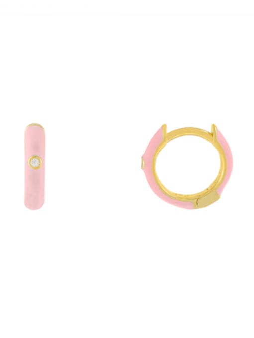 pink Brass Rhinestone Enamel Geometric Cute Huggie Earring