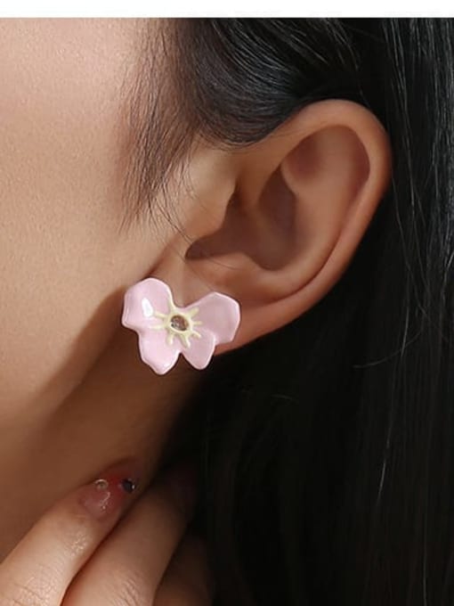 TINGS Brass Cubic Zirconia Enamel Flower Minimalist Stud Earring 1