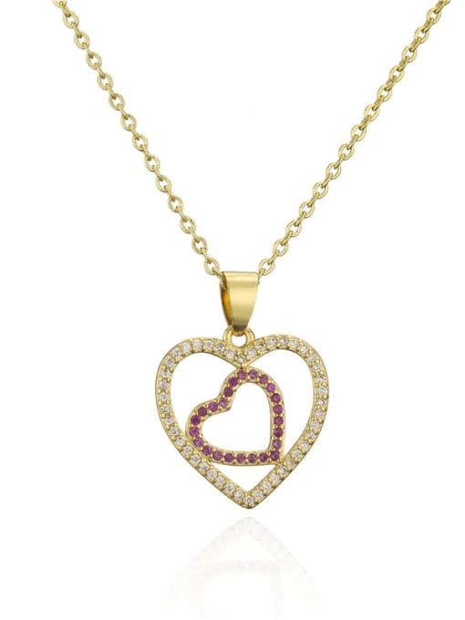 20904 Brass Cubic Zirconia  Trend Heart Pendant Necklace