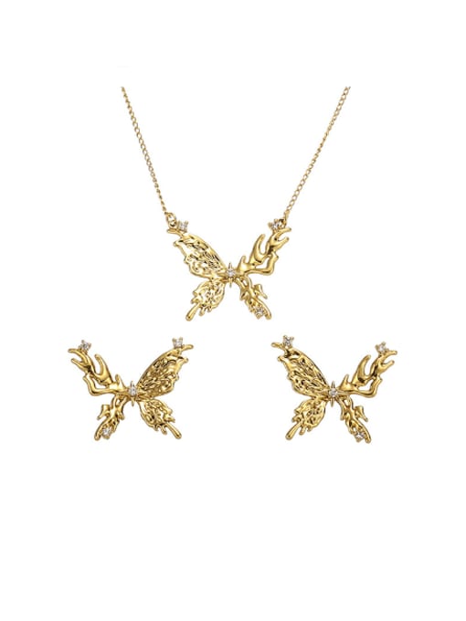 ACCA Brass Hip Hop Butterfly Earring and Necklace Set 0