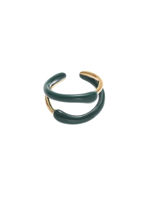 Green Dropping Oil Ring Brass Enamel Geometric Minimalist Stackable Ring