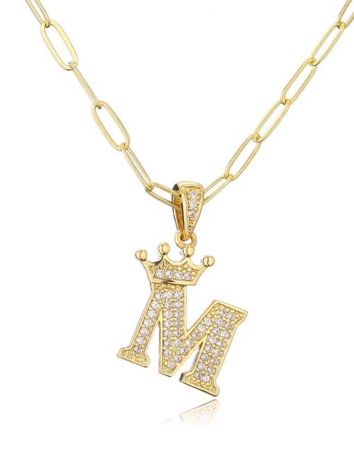 M Brass Cubic Zirconia Letter Hip Hop Necklace