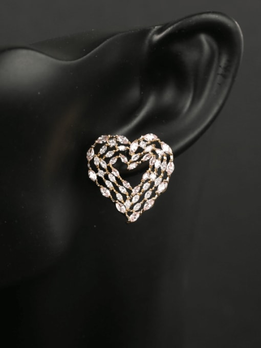 OUOU Brass Cubic Zirconia Hollow Heart Luxury Cluster Earring 1