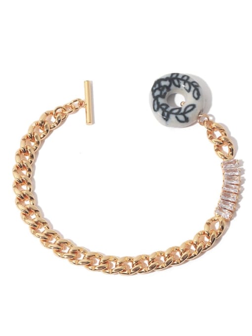 golden Brass Cubic Zirconia Hollow Geometric  Chain Vintage Link Bracelet