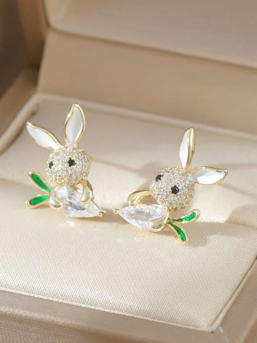 Gold ED66852 Brass Cubic Zirconia Rabbit Dainty Stud Earring