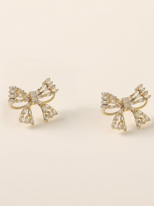HYACINTH Brass Cubic Zirconia Bowknot Vintage Stud Trend Korean Fashion Earring 0