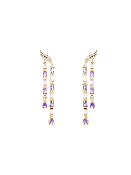 purple Brass Cubic Zirconia Tassel Luxury Drop Earring