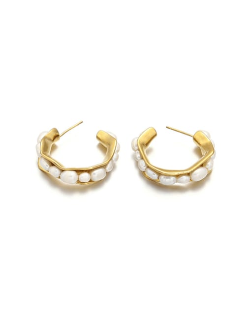 ACCA Brass Imitation Pearl Geometric Trend Stud Earring 2