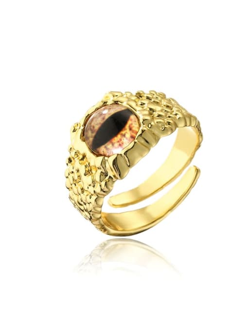 AOG Brass Glass Stone Irregular Vintage Band Ring