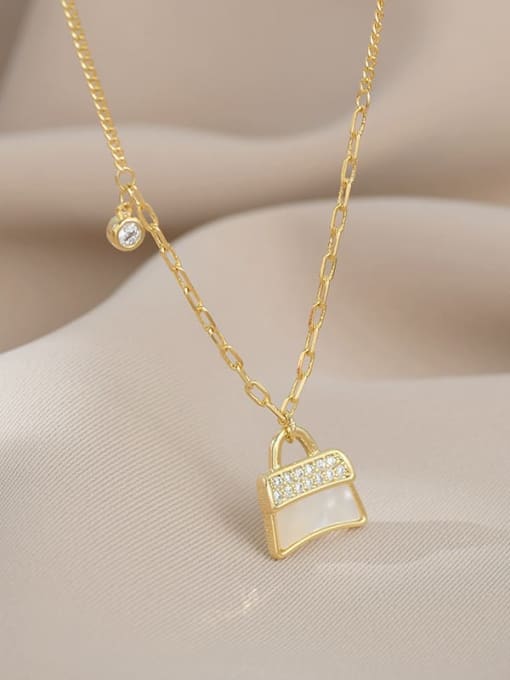 Gold XL62825 Brass Cubic Zirconia Geometric Dainty Necklace