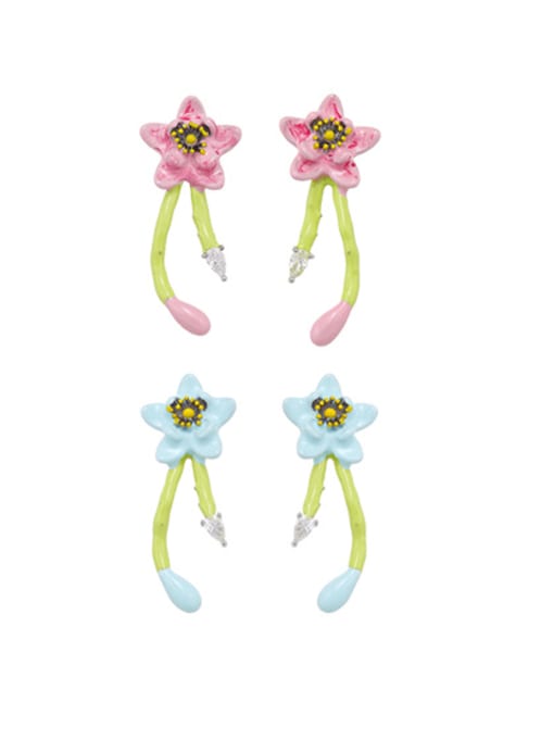 Five Color Brass Multi Color Enamel Flower Cute Stud Earring 0