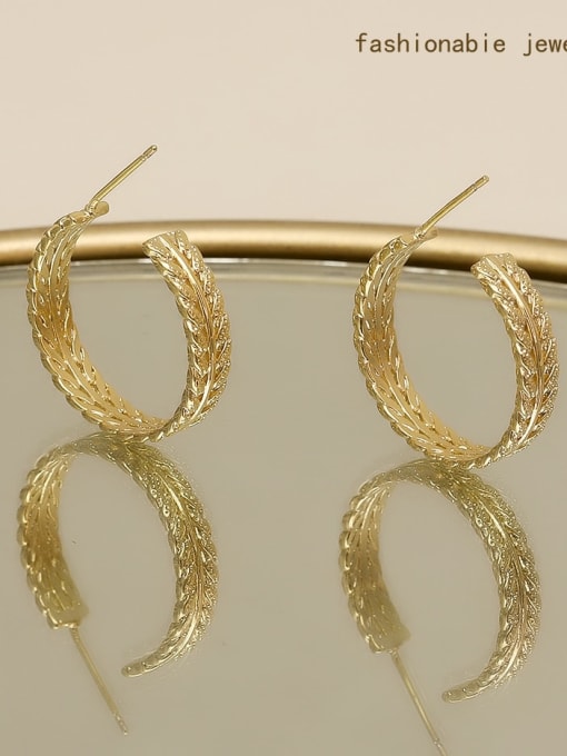 HYACINTH Brass Round leaf Vintage Hoop Trend Korean Fashion Earring 2