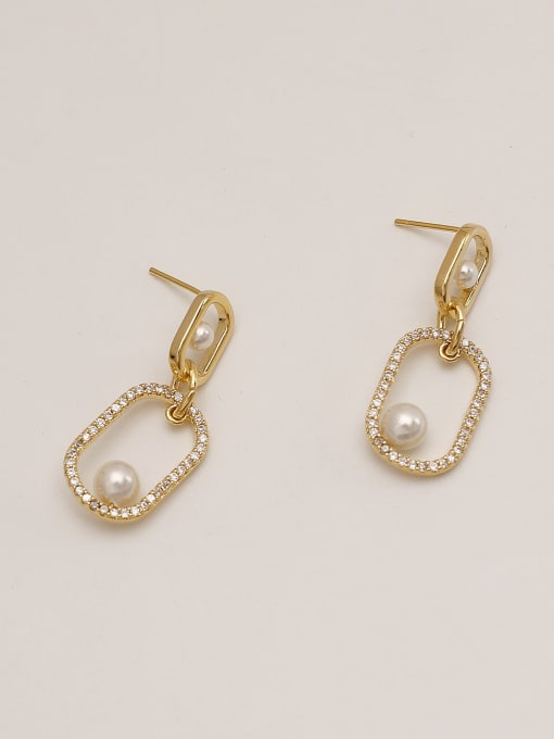 14k Gold Brass Cubic Zirconia Geometric Minimalist Drop Trend Korean Fashion Earring