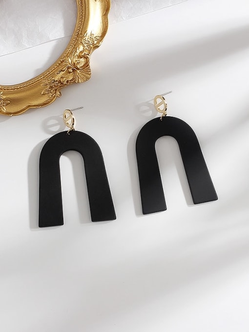 black Copper Enamel Irregular Minimalist U shape Trend Korean Fashion Earring
