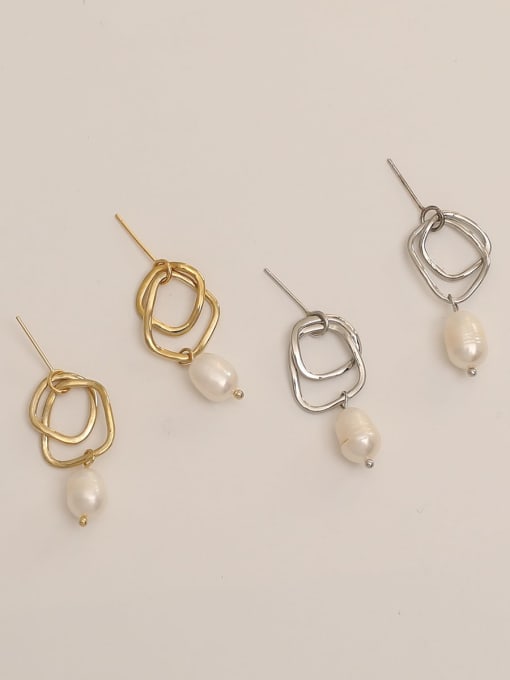 HYACINTH Brass Imitation Pearl Geometric Minimalist Drop Trend Korean Fashion Earring 2