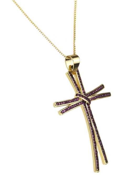 Gold Plated Red zirconium Brass Rhinestone Cross Dainty Regligious Necklace