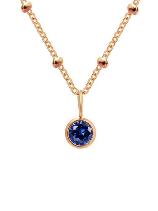 September Blue Rose Gold Stainless steel Birthstone Geometric Minimalist Necklace