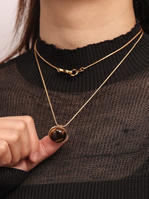 Five Color Brass Tiger Eye Geometric Hip Hop Necklace 2