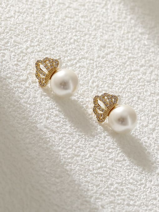 14k gold Brass Cubic Zirconia Crown Cute Stud Earring