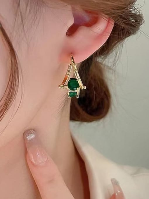 YOUH Brass Cubic Zirconia Green Geometric Vintage Stud Earring 1