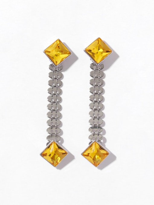 Yellow glass Brass Glass Stone Geometric Vintage Drop Earring