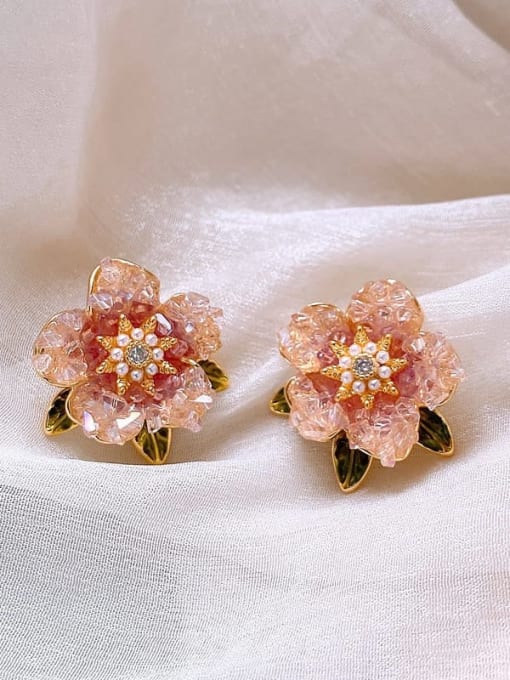 Gold ED00555 Brass Crystal Flower Dainty Stud Earring