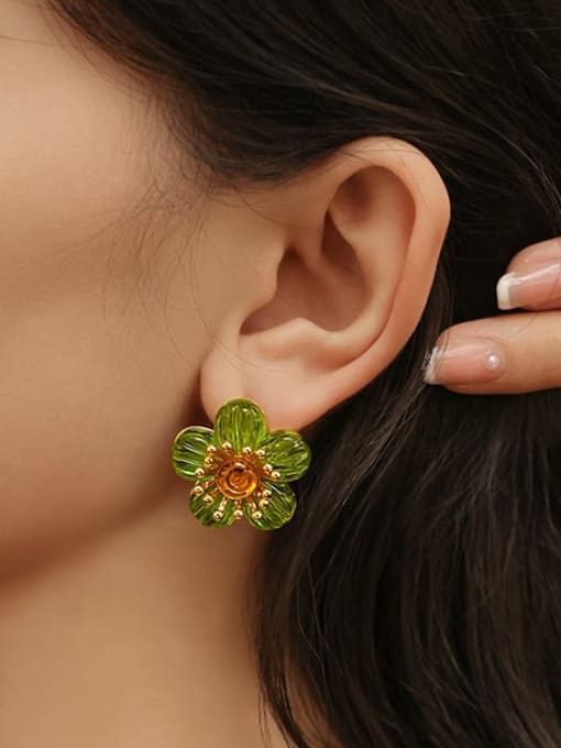 Five Color Brass Resin Flower Minimalist Stud Earring 1